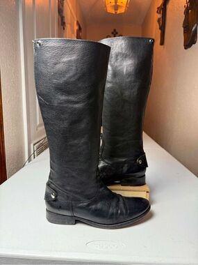 Frye Black Leather Tall Boots, Pull-On Women Size 8.5